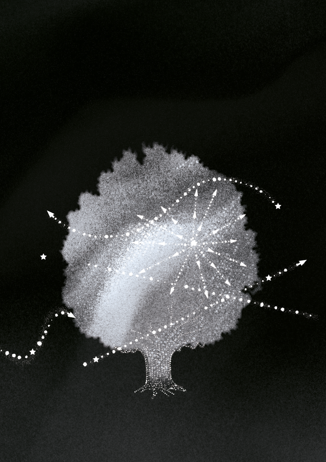 Illustration of a tree composed of luminous point-cloud points